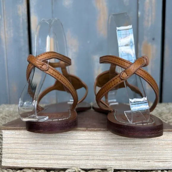 Tory Burch Leticia Ankle Strap Logo Thong Sandal Tan Sz 7.5 - Picture 3 of 15